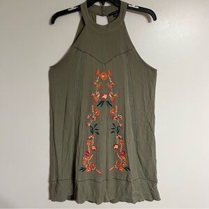 Womens Staccato Olive Green Floral Embroidered Sleeveless Mini Dress Size Medium